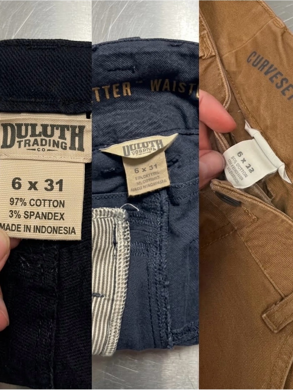 3 PAIRS - Duluth Trading Co Womens Curvesetter Cargo Pants - Navy, Navy & Tan